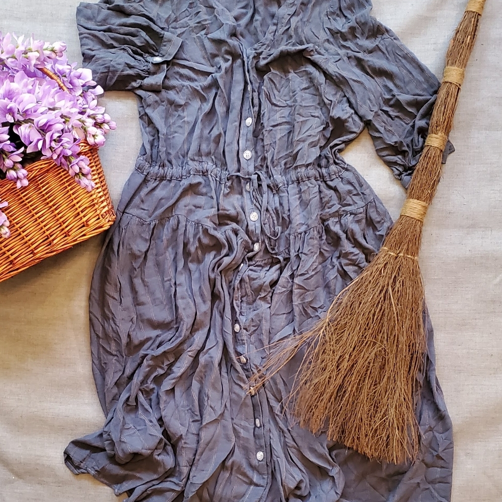 Lane Bryant draw string waist dress with button front